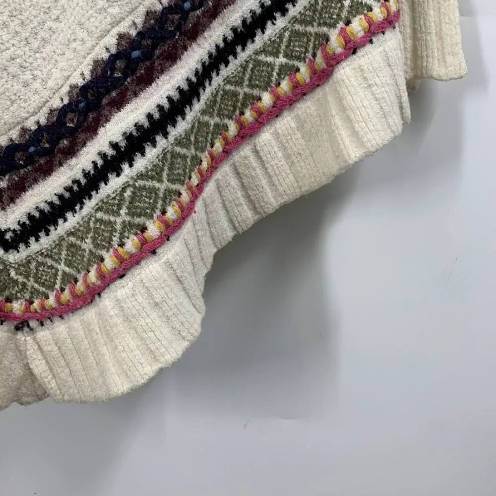 Anthropologie Sleeping On Snow Women's Off White Poncho Asymmetrical Size XS/S‎ - Picture 6 of 12